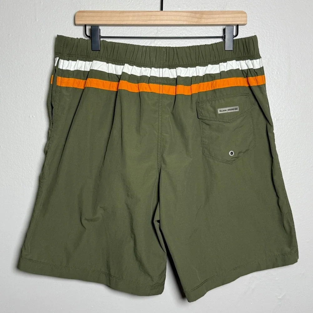 Black Brown 1826 Mens Swim Trunks L Green Orange‎ Stripe Lined Beach Vacation